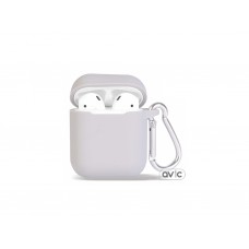 Чехол для Airpods Silicon case с карабином и ремешком Gray