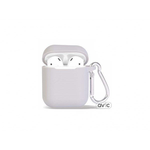 Чехол для Airpods Silicon case с карабином и ремешком Gray