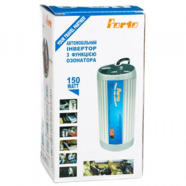 Адаптер автомобильный 12V/220V PORTO 150W, USB, ионизатор, Silver (MNY-150)