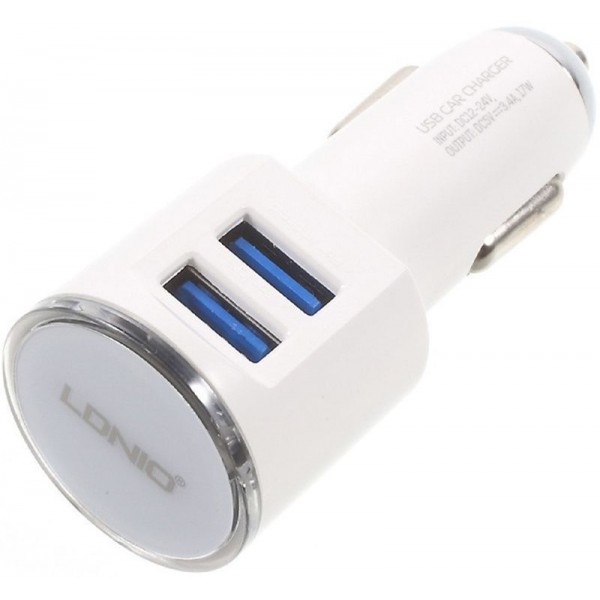 Автомобильное зарядное устройство LDNIO DL-C29 Car charger 2USB 3.4A + Lightning cable White