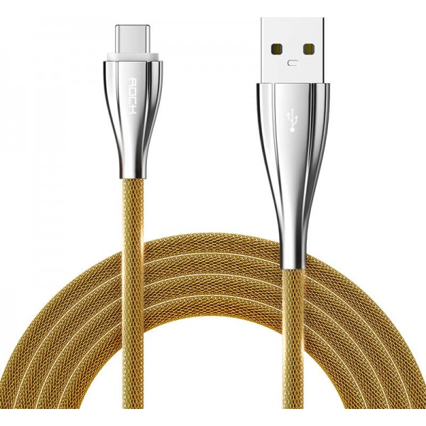 Кабель Rock metal Type-C data cable 1M Gold