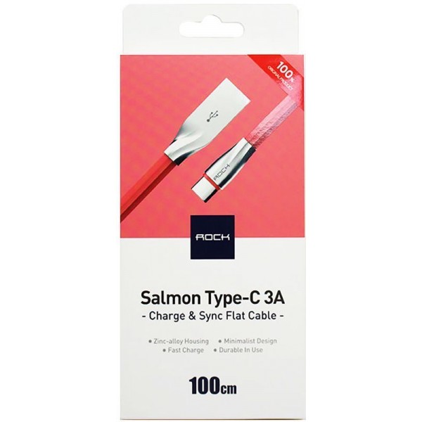 Кабель Rock Salmon type C 3A Charge & Sync flat cable 1 m Red