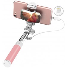 Монопод Rock Mini selfie stick with lightning wire control & mirror Pink