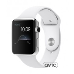 Apple Watch 42mm Stainless Steel Case with White Sport Band (MJ3V2)