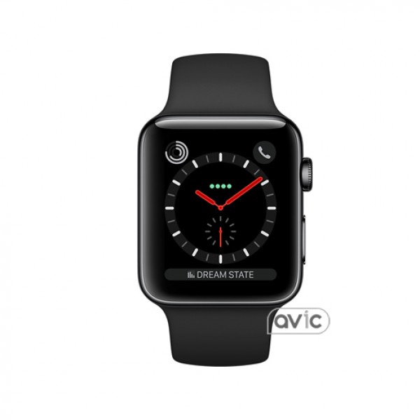 Apple Watch Series 3 (GPS+Cellular) 42mm Space Black Stainless Steel with Black Sport Band (MQM02)