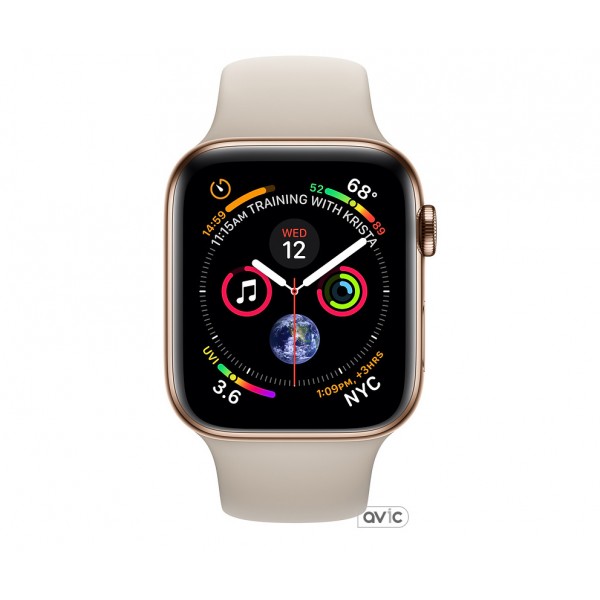 Apple Watch Series 4 (GPS + Cellular) 44mm Gold Stainless Steel Case with Stone Sport Band (MTV72)