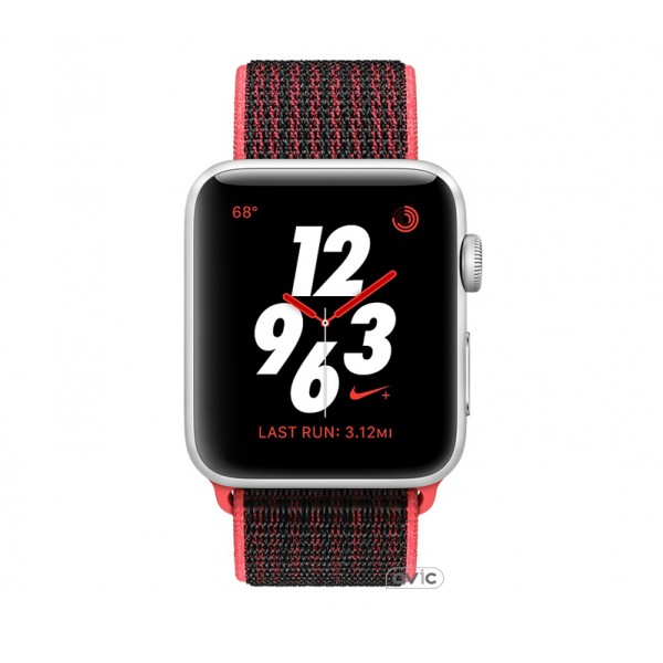 Apple Watch Nike+ Series 3 (GPS + Cellular) 42mm Silver Aluminum w. Bright Crimson/BlackSport L. (MQLE2)