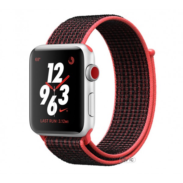 Apple Watch Nike+ Series 3 (GPS + Cellular) 42mm Silver Aluminum w. Bright Crimson/BlackSport L. (MQLE2)