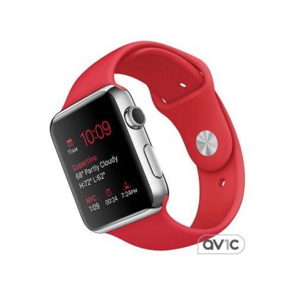 Apple Watch 42mm Stainless Steel Case with Red Sport Band (MLLE2)