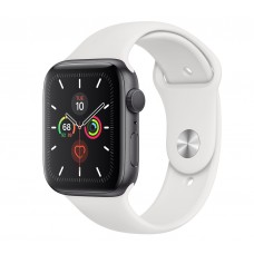 Apple Watch Series 5 (GPS) 44mm Space Gray Aluminum Case with Sport Band White