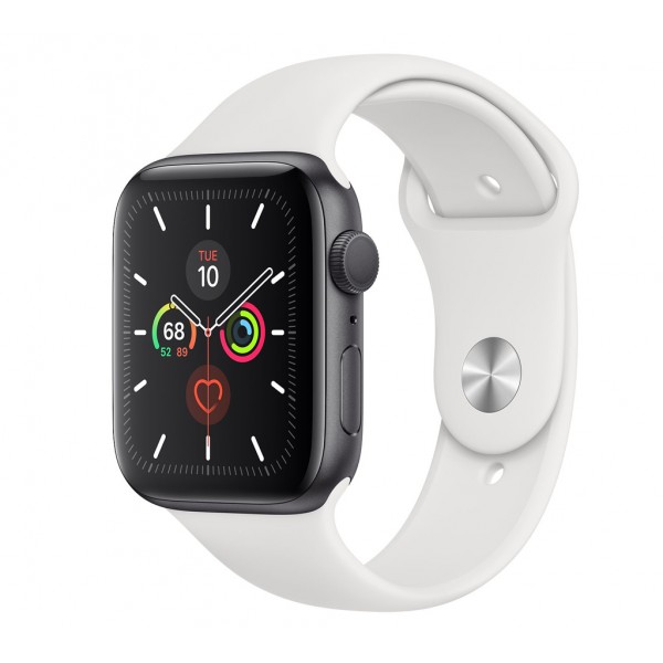 Apple Watch Series 5 (GPS) 44mm Space Gray Aluminum Case with Sport Band White