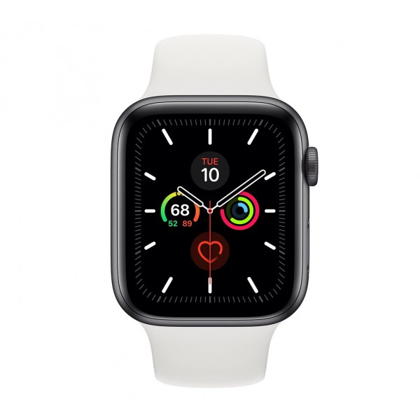 Apple Watch Series 5 (GPS) 44mm Space Gray Aluminum Case with Sport Band White