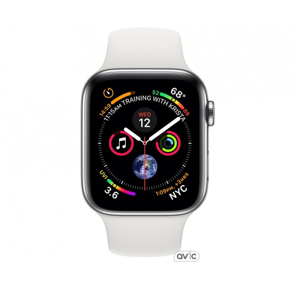 Apple Watch Series 4 (GPS + Cellular) 44mm Stainless Steel Case with White Sport Band (MTV22)