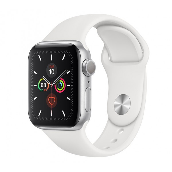 Apple Watch Series 5 GPS 40mm Silver Aluminum w. White b.- Silver Aluminum (MWV62)