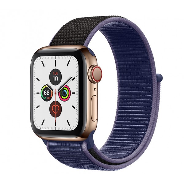 Apple Watch Series 5 (GPS+CELLULAR) 44mm Gold Stainless Steel Case with Sport Loop Midnight Blue