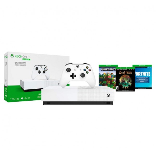 Игровая приставка Microsoft Xbox One S 1Tb White All-Digital Edition + Minecraft + Sea of Thieves + Fortnite