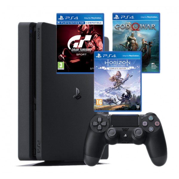 Игровая приставка Sony Plyastation 4 Slim 1TB Black+(Gran Turismo Sport, God of War, Horizon Zero Dawn)