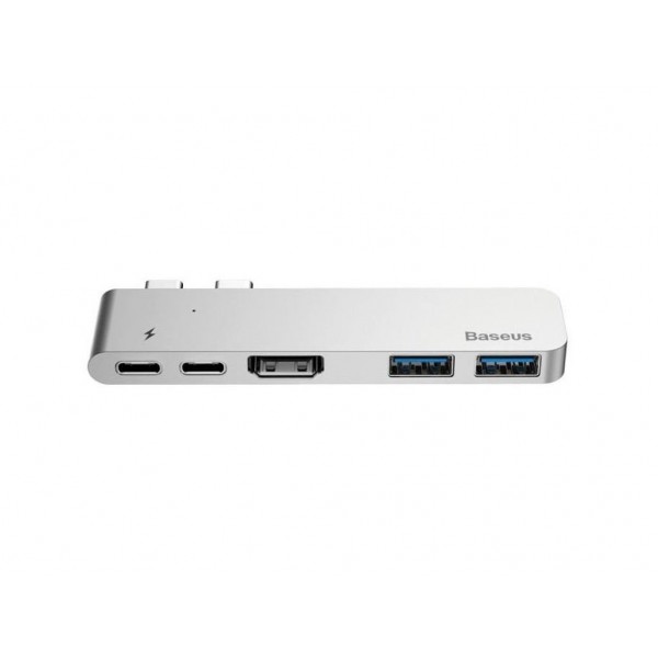 Адаптер Baseus Thunderbolt C-Dual Type-C to USB3.0/HDMI/Type-C Gray