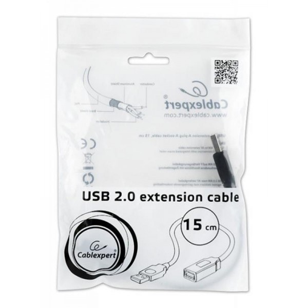 Кабель Cablexpert (CCP-USB2-AMAF-0.15M) USB2.0(М) - USB2.0(F), Premium, черный, 0.15м