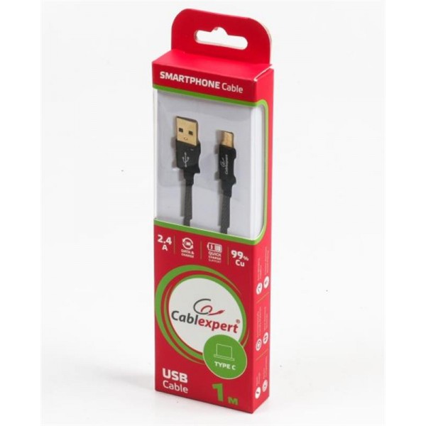 Кабель Cablexpert (CCPB-C-USB-04BK) USB 2.0 A - USB Type-C, премиум, 1м, черный