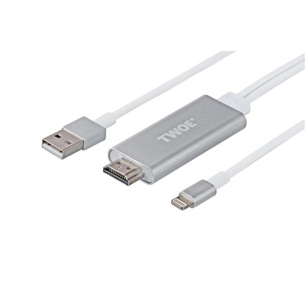 Кабель 2E Lightning - HDMI+USB A, Aluminum Shell, 2м Silver (2EW-2327)