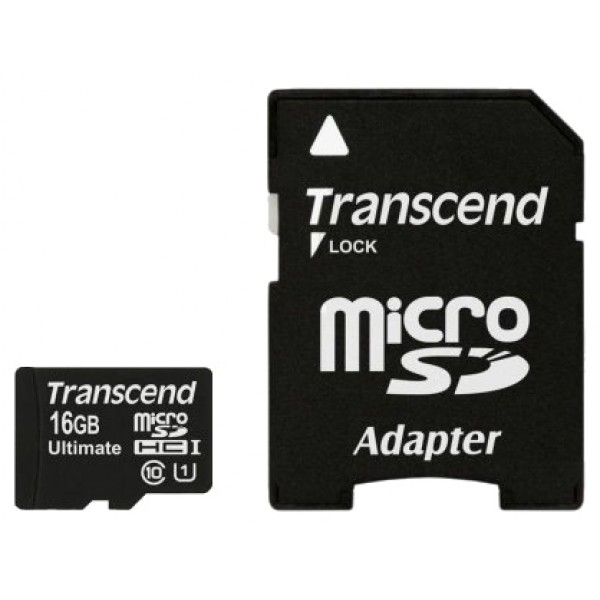 Карта памяти Transcend 16 GB microSDHC class 10 UHS-I Ultimate + SD Adapter TS16GUSDHC10U1