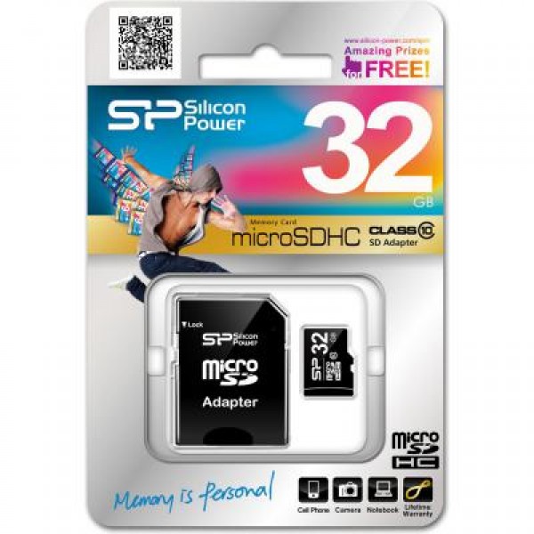 Карта памяти Silicon Power 32Gb microSDHC class 10 (SP032GBSTH010V10SP)