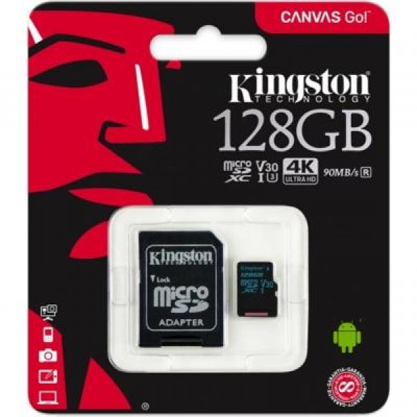 Карта памяти Kingston 128GB microSD class 10 UHS-I U3 Canvas Go (SDCG2/128GB)