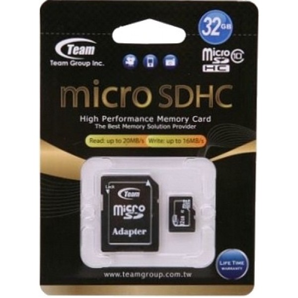 Карта памяти TEAM 32 GB microSDHC Class 10 + SD Adapter TUSDH32GCL1003