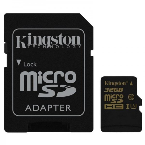 Карта памяти MicroSDHC 32GB UHS-I/U3 Kingston Gold + SD-адаптер R90/W45MB/s (SDCG/32GB)