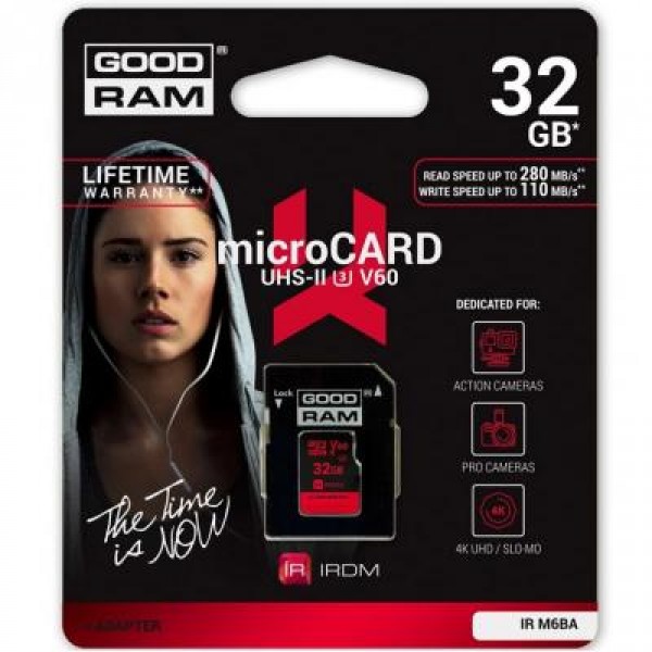 Карта памяти GOODRAM 32GB microSDHC UHS II V60 U3 IRDM (IR-M6BA-0320R11)