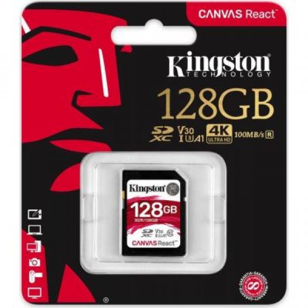 Карта памяти Kingston 128GB SDXC class 10 UHS-I U3 (SDR/128GB)