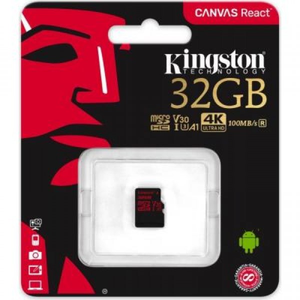 Карта памяти Kingston 32GB microSDHC class 10 UHS-I U3 (SDCR/32GBSP)