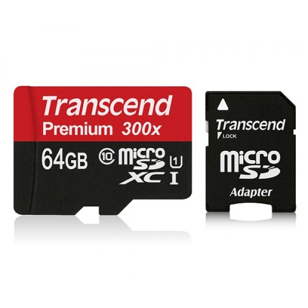 Карта памяти Transcend 64 GB microSDXC UHS-I Premium + SD Adapter TS64GUSDU1