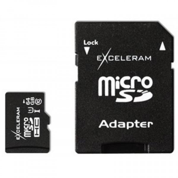 Карта памяти eXceleram 64GB microSDHC class 10, UHS-I, V30 (MSD6410AU3V30)