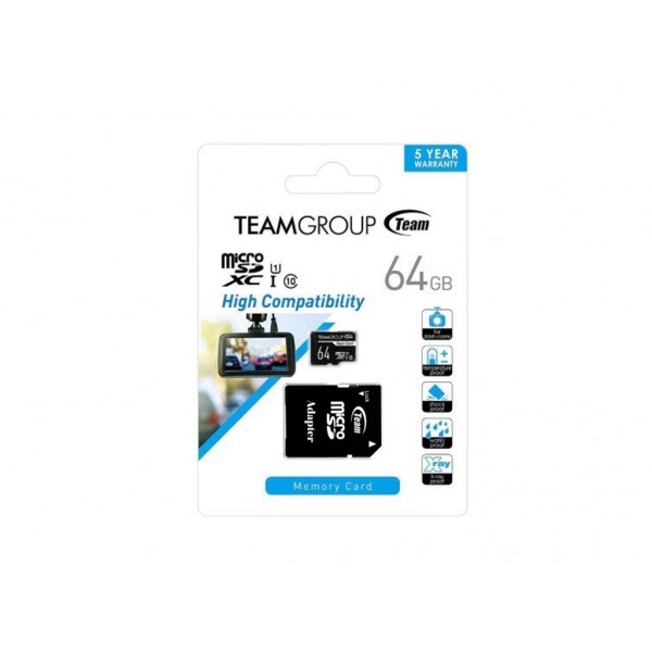 Карта памяти TEAM 64 GB microSDXC Class 10 UHS-I Dash Card + SD Adapter TDUSDX64GUHS03