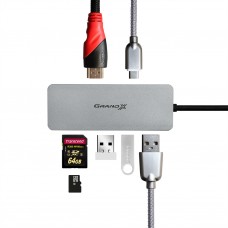 Концентратор Grand-X SG-512 USB TypeC-HDMI/3хUSB/TypeC/CR, Silver