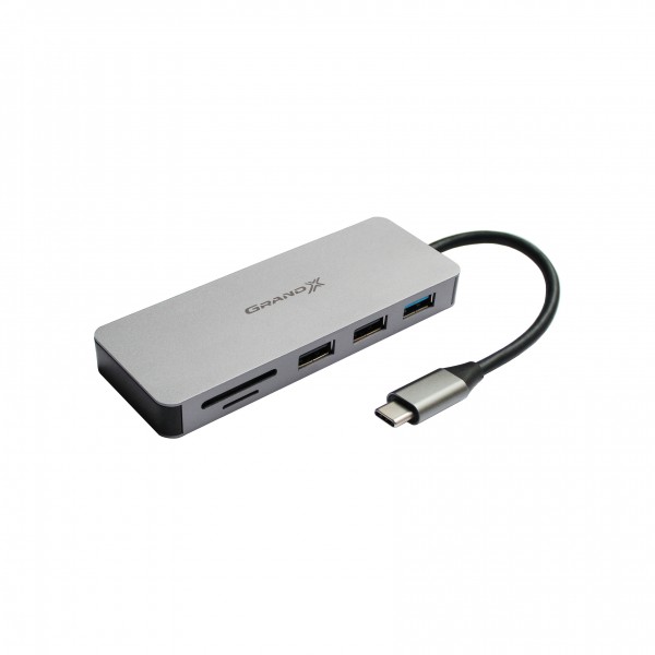 Концентратор Grand-X SG-512 USB TypeC-HDMI/3хUSB/TypeC/CR, Silver