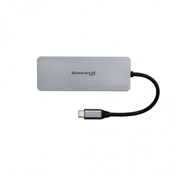 Концентратор Grand-X SG-512 USB TypeC-HDMI/3хUSB/TypeC/CR, Silver