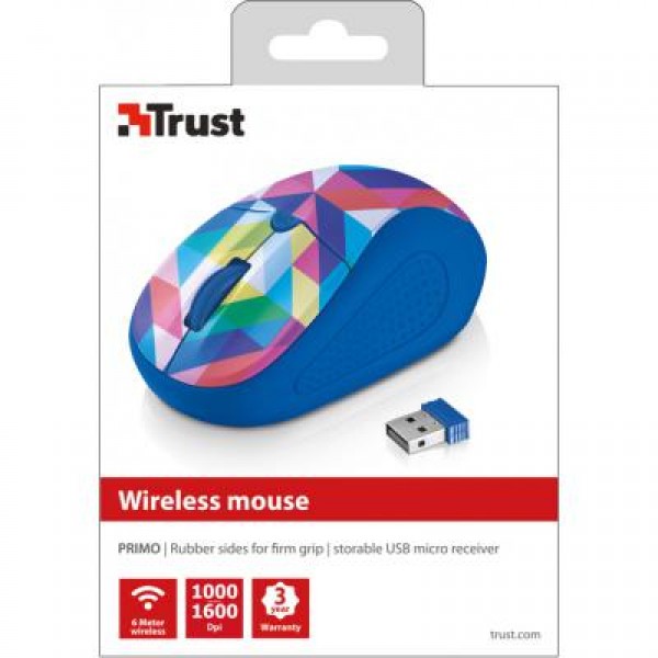 Мышь Trust Primo Wireless Mouse blue geometry (21480)