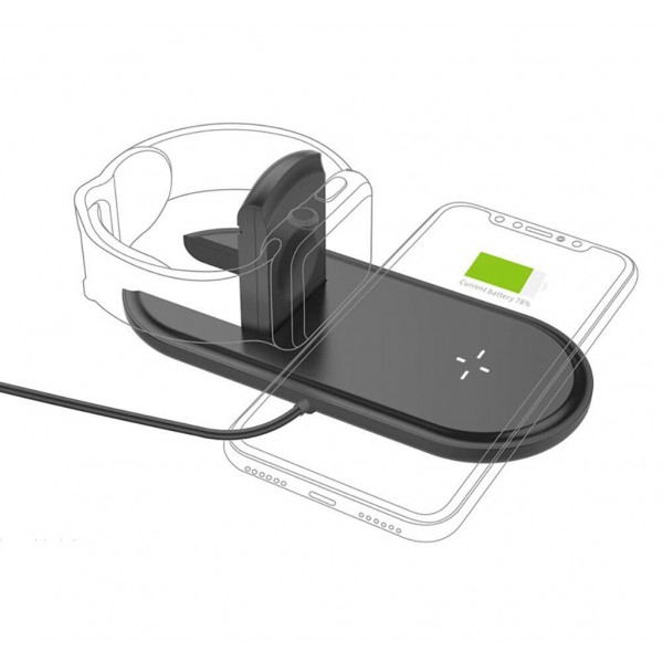 Беспроводное зарядное устройство AirPower 2 IN 1 Wireless Charger for iPhone and Apple Watch Black