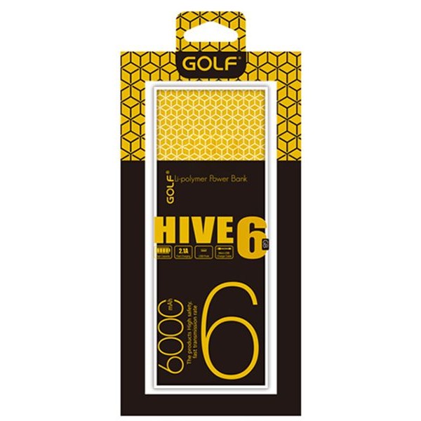 Power Bank GOLF 6000 mAh Hive6 2.1A Li-pol Black/Yellow