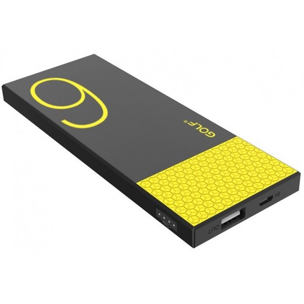 Power Bank GOLF 6000 mAh Hive6 2.1A Li-pol Black/Yellow