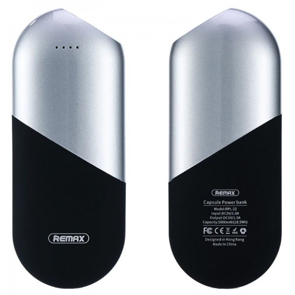 Power Bank Remax Capsule Series 5000 mah Silver