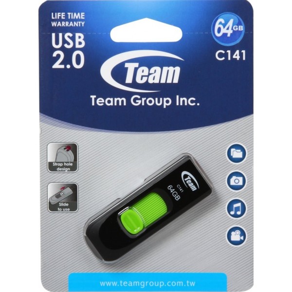 Флешка Team 64GB C141 Green USB 2.0 (TC14164GG01)