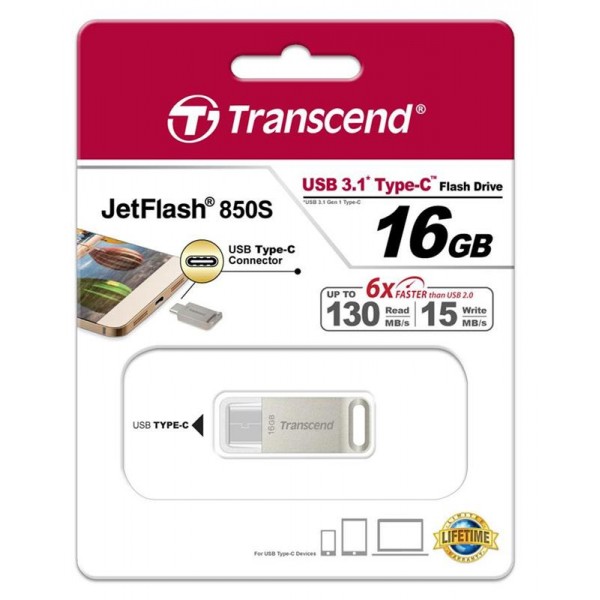 Флешка Transcend 16GB JetFlash 850 Metal USB 3.1 Type-C (TS16GJF850S)