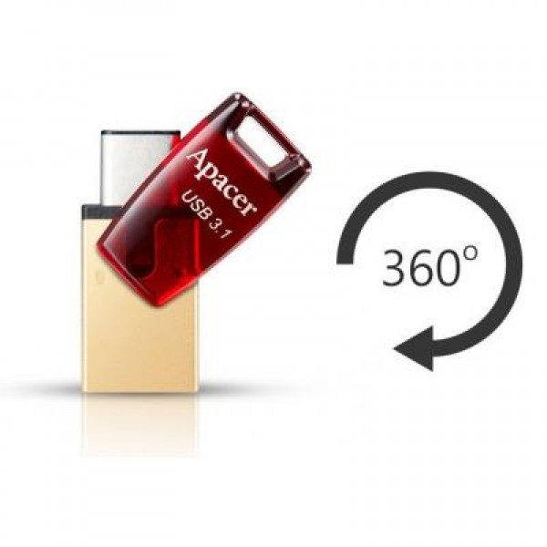 Флешка Apacer 64GB AH180 Red Type-C Dual USB 3.1 (AP64GAH180R-1)