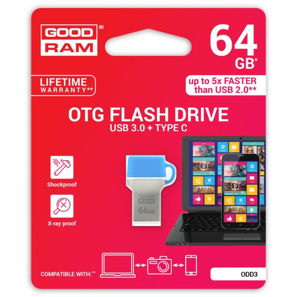 Флешка Goodram 64GB ODD3 Blue Type-C USB 3.0 (ODD3-0640B0R11)