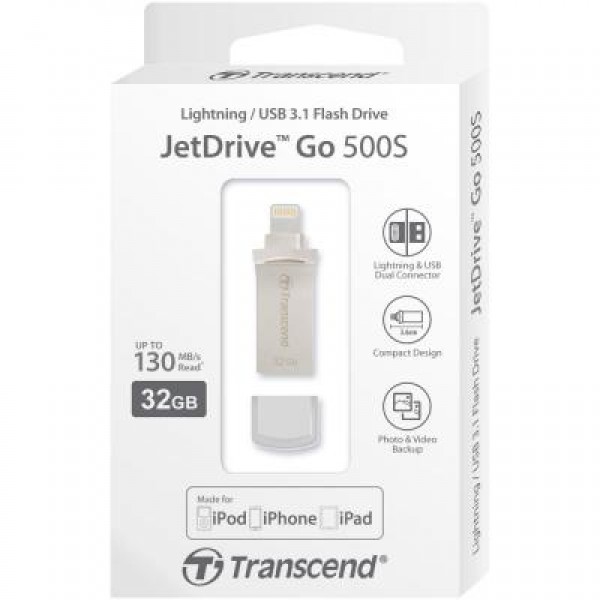 Флешка Transcend 32GB JetDrive Go 500 Silver USB 3.1/Lightning (TS32GJDG500S)