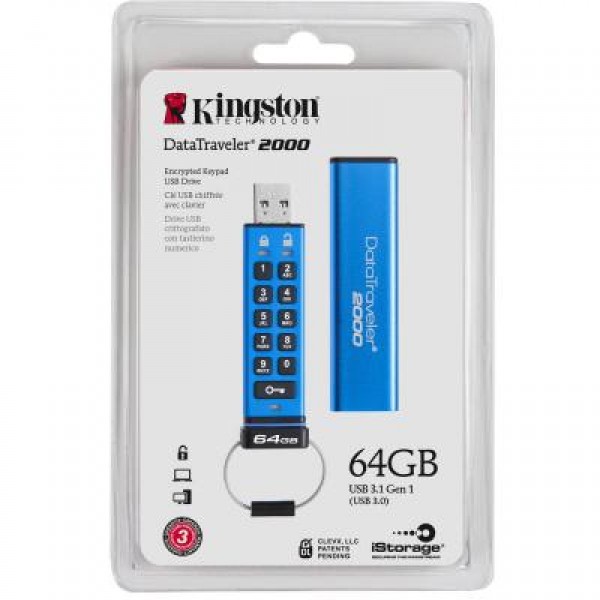 Флешка Kingston 64GB DT 2000 Metal Security USB 3.0 (DT2000/64GB)